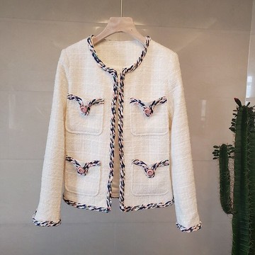 毛呢外套短版大衣-小香風粗花呢織帶花邊女外套2色73zg41【獨家進口】【米蘭精品】