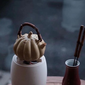 半齋造物 白泥藤編南瓜小提梁壺純手工煮水煮茶壺中式功夫茶器