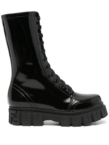 Fendi Kids - logo-embossed patent leather boots - kids - Calf Leather/Rubber/Patent Calf Leather - 35 - Black
