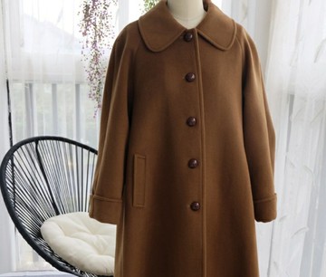 【手工製作】法式復古 柴田紗希焦糖色羊毛少女古著大衣