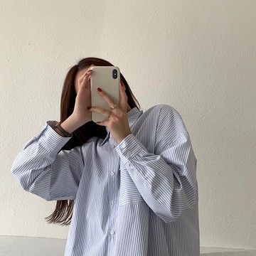 【太妮絲M128】現貨 韓系 條紋襯衫 多種變化 長袖襯衫 襯衣 寬鬆 口袋 韓妞必備 in