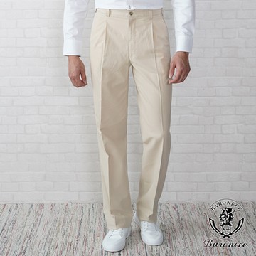 BARONECE 舒適棉麻打摺休閒褲_淺卡其(101671-30)