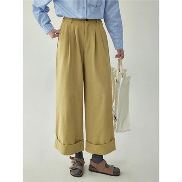 AMUU北島卡其色卷邊高腰休閑褲