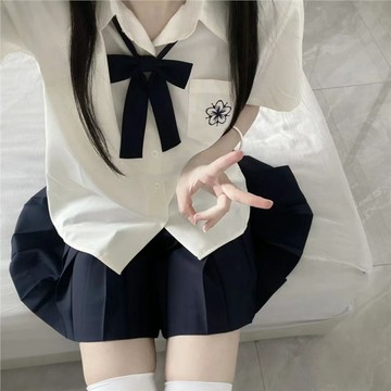jk制服原創櫻木北短袖襯衫日系白藍色刺繡女襯衣基礎款夏季裙套裝