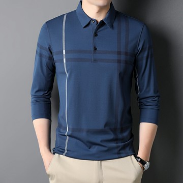 爸爸春裝冰絲長袖t恤男春夏秋季速干薄款中老年人男士上衣服翻領