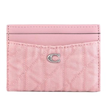 COACH CBF61 金屬C LOGO絎縫丹寧隨身名片夾/卡夾.芭蕾粉