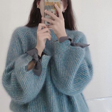 韓系溫柔風浣熊絨軟糯毛衣秋季新款寬松慵懶風套頭長袖針織衫上衣
