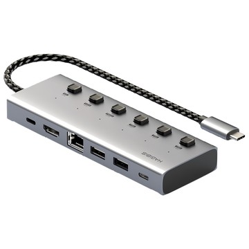 HAGiBiS 海備思 鋁合金獨立開關Type-C多功能6合1擴充器  4K/60Hz  千兆網口  PD 100W  BD207E  1個