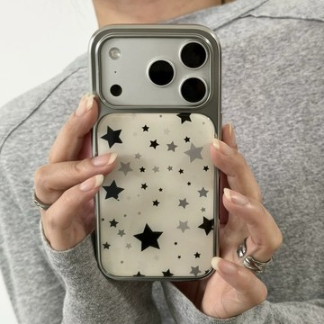 韓國ins高級黑灰色星星電鍍適用防摔手機殼 iphone17手機殼 16 15保護殼 簡約設計