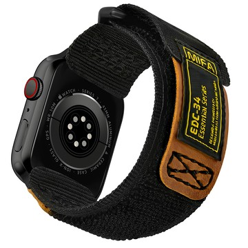 加拿大 Mifa Apple Watch 戰術尼龍混搭真皮皮革運動錶帶 EDC-34  黑棕色  1個  Apple Watch 1-10代&Ultra 38/40/41/S10 42mm