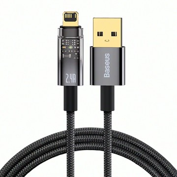 Baseus 倍思 探索者系列 智慧斷電快充 傳輸線 USB to iPhone 2.4A  1個  黑色  1m