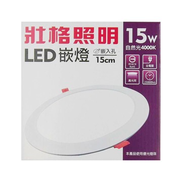 TRUNK 壯格 LED 崁燈 15W 自然光4000K 崁入孔15cm 適用電壓100-240V  白色  自然光 白色  1個