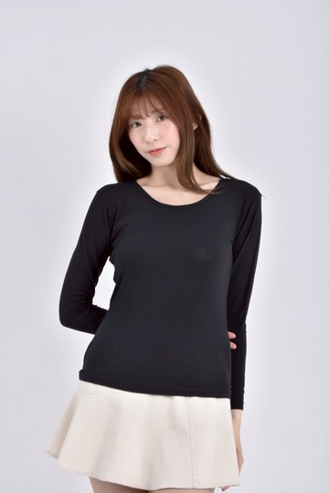 (S) 運動條紋黑色長袖上衣