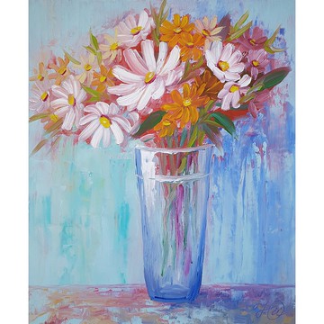 雛菊畫花束原創藝術靜物牆藝術花卉油畫