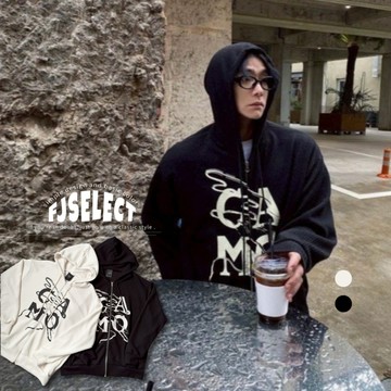 ［FJ select］CAMO水墨抽繩連帽外套 寬鬆 落肩 長袖外套 男生外套 女生外套 情侶裝 棉外套