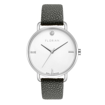 鑽石 灰色皮帶 簡約36mm手錶 | 玫瑰金/金/銀