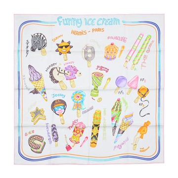 Hermes 愛馬仕 Funny Ice Cream 70 cm手工捲邊斜紋真絲方巾(灰/珍珠白/玫瑰)
