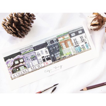 旅行水彩插畫卡片 倫敦街屋系列 1. 齊楠馬廄街 Kynance Mews