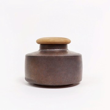 明芽窯 l 柴燒古銅金茶罐(含木蓋) 陶罐 罐子 H5