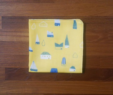 日本二重紗手帕=小房子=黃(共4色)