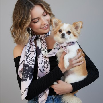寵主與寵物網紅組合狗狗及主人同款造型狗狗圍巾左岸花園絲巾套裝