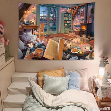 北歐ins背景布溫馨燭光小屋床頭掛布臥室租房宿舍裝飾牆布掛毯 雙11全館免運