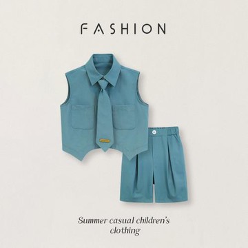 男女童夏裝無袖襯衫痞帥洋氣套裝兒童走秀主持街拍服花童周歲禮服