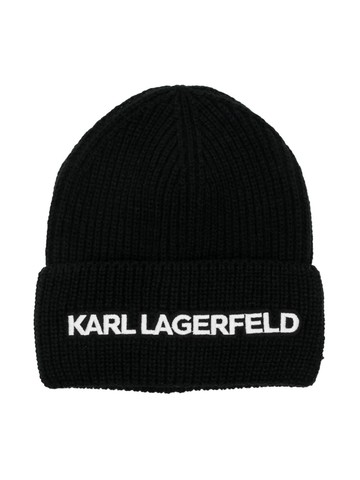 Karl Lagerfeld Kids - embroidered logo beanie - kids - Acrylic - 2 - Black