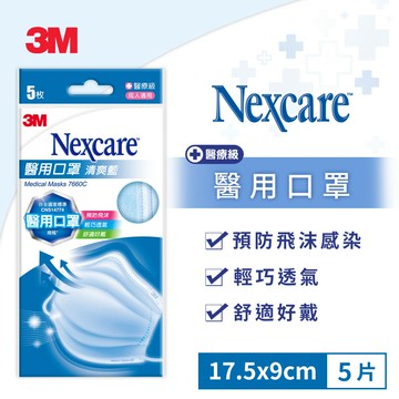 3M Nexcare成人醫用口罩-粉藍(5片包)雙鋼印醫療口罩 7100309370