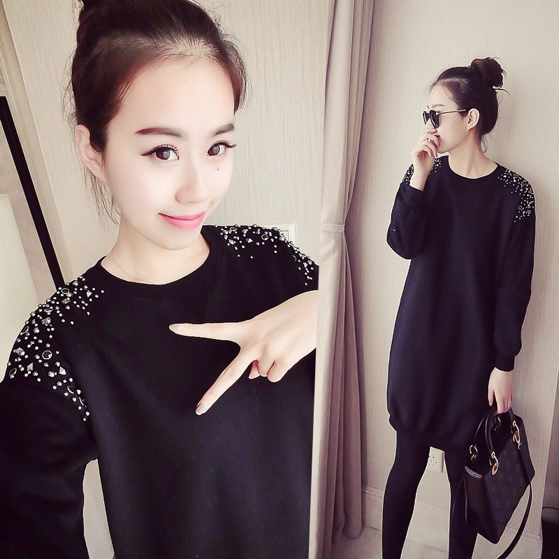 2way で使える コクーン シルエット ビジュー 付き ロングトレーナー ワンピース トレーナーワンピ ミニワンピ スウェット スウェットワンピ チュニック トップス プチプラ 無地 通販 Lineポイント最大1 0 Get Lineショッピング