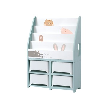 【Yeya也雅】萌想樂園兒童玩具繪本分類收納櫃(4小格+4儲物凳)-DIY-多色可選-躲貓貓