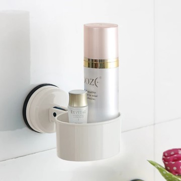 LASSLEY 蕾絲妮 MAGIC彩色強力吸盤置物盒 圓 ABS樹脂材質 承重約4KG  15 x 10 x 5.5cm  白色  1層