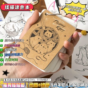 🌟台灣出貨🌟2合1舒壓迷你線描塗色本繪畫本空白線控簡控筆筆畫手繪素描畫畫本