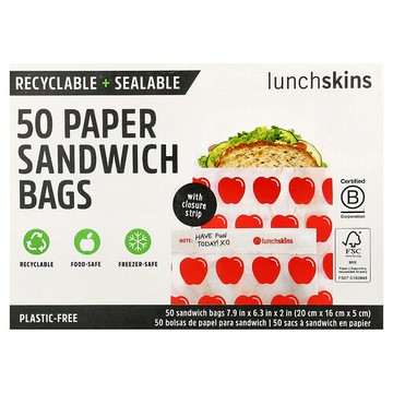 Lunchskins, 紙質三明治袋，蘋果圖案，50 個