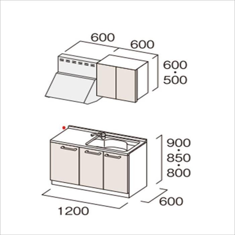 コンパクトキッチン　LIXIL  ティオ Ｗ1950mm　テーブルコンロタイプ（ガス間口600）サイズ　送料無料 - 4