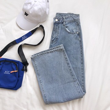 【ⓇⒺⓃⒶ 現貨每天出】復古水洗高腰牛仔褲/大尺碼/日常/簡約/百搭/長褲/牛仔褲【R12804】