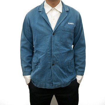 ENEL 企業版 工作外套 工作服 作業服 藍染 西裝領 古著 二手 汽