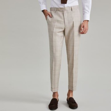 西褲男士九分褲卡其色格子直筒垂感商務休閑西裝褲子修身夏季薄款