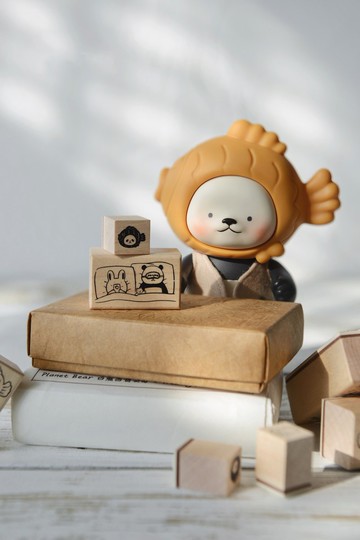 白熊百貨 聯名章與猴子 PanPan原創潮玩手辦玩具合作木質印章套裝