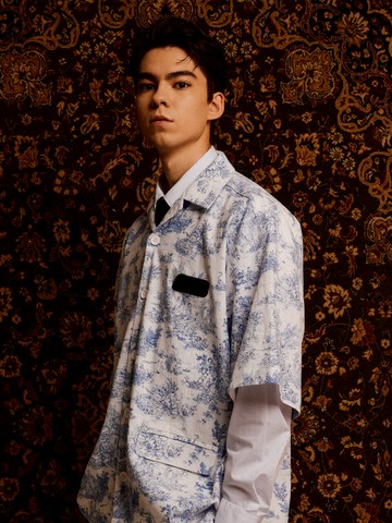 Printed Linen-Blend Short-Sleeved Jacket _White