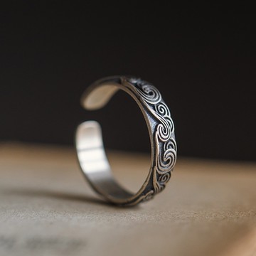 [米蘭精品] 925純銀戒指雲霄開口戒-祥雲做舊復古手工七夕情人節生日禮物男女飾品74bv32