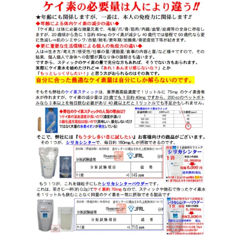 食品素材のケイ素セラミック使用 シリカ ケイ素 スティック 3本割引セット シリカ水 ケイ素水 生成 スティック 1本で約2年使える カルキ消去  軟水化 国産 | LINEショッピング