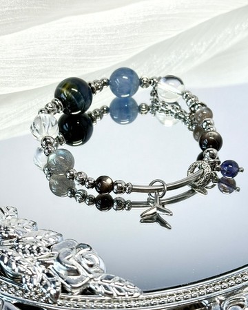 藍鯨低語水晶手鍊 - 醫療鋼/銀曜石/拉長石/白水晶/鷹眼石/螢石