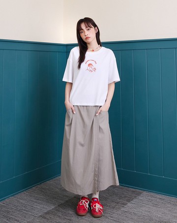 涼感天絲不對稱裙片鬆緊褲裙(兩色)