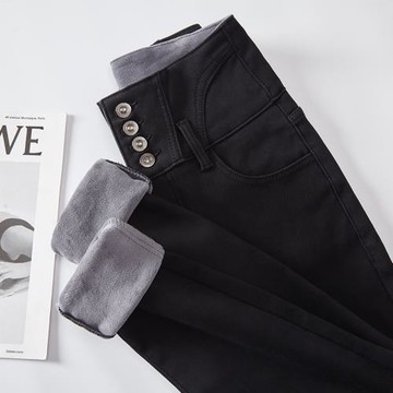 黑色加絨牛仔褲女冬季2024新款高腰顯瘦彈力修身保暖一體絨長褲潮