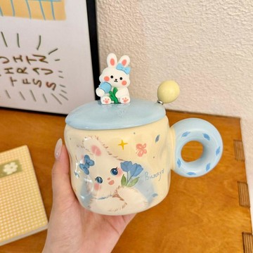 【臺灣-出貨】高顏值情侶創意水杯可愛兔子陶瓷馬克杯卡通生日禮物女生杯子兒童LPO2