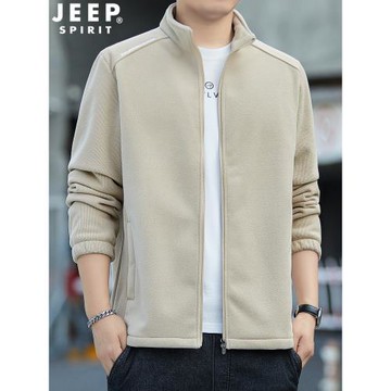 吉普JEEP夾克男秋冬新款抓絨衣外套男士立領純色搖粒絨保暖外套