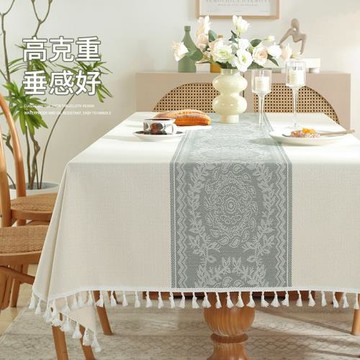 跨境仿棉麻小穗邊餐桌蓋布簡約加厚提花茶幾巾家用電視柜蓋巾桌布