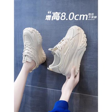 內增高老爹鞋女鞋子2025春夏季新款爆厚底透氣小白鞋運動休閑松糕