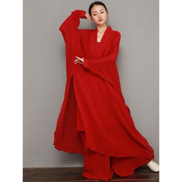 禪舞服裝女白色套裝中國風復古棉麻禪意寬松禪修服亞麻袍子連衣裙